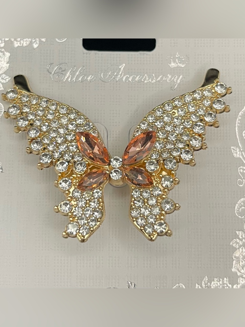 Chloe Accessories NWT Sparkling Rhinestone Butterfly Brooch Pin
